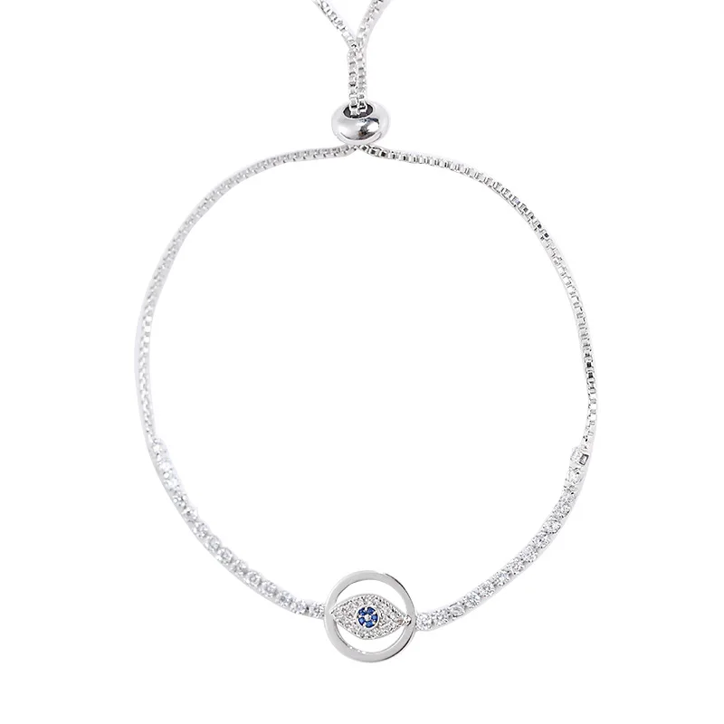 

Fashion Brass Women Jewelry CZ Micro Paved Diamond Circle Eye Charms Adjustable Bracelet, Picture