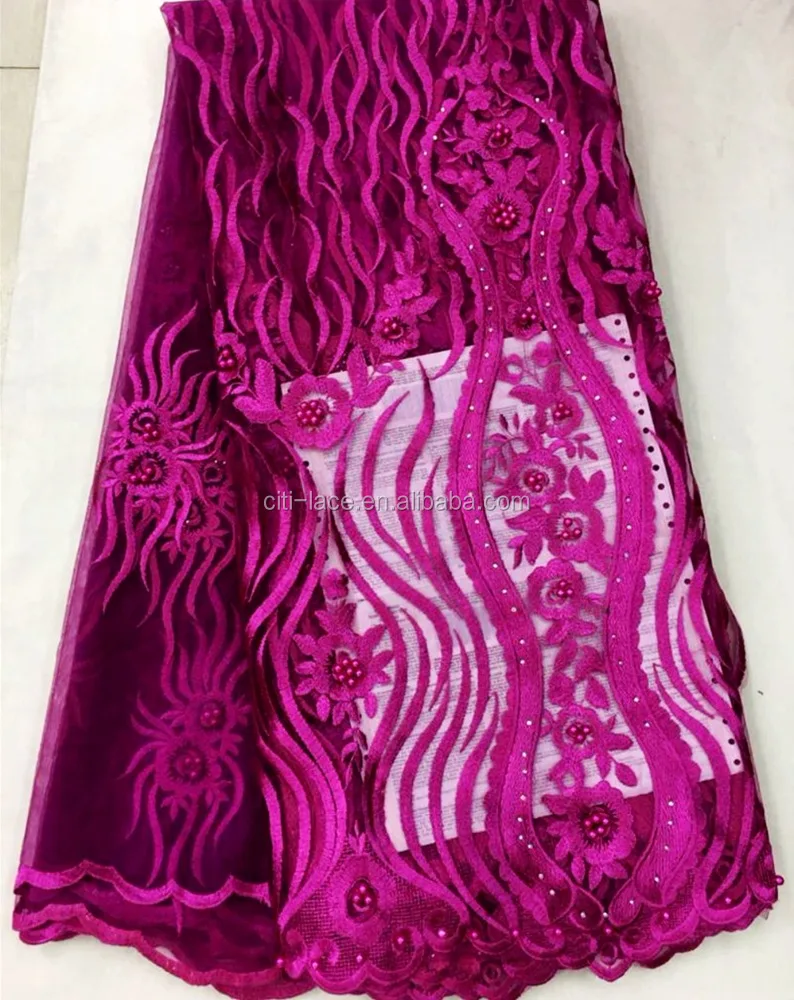 

Wholesale Christmas cheap Beaded embroidered tulle fabric french lace j782 fushia
