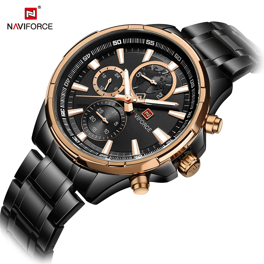 

Naviforce 9089 Mens Japan Quartz watch Stainless Steel Wristwatch 24 Hour Date Sport Waterproof Watch Relogio Masculino