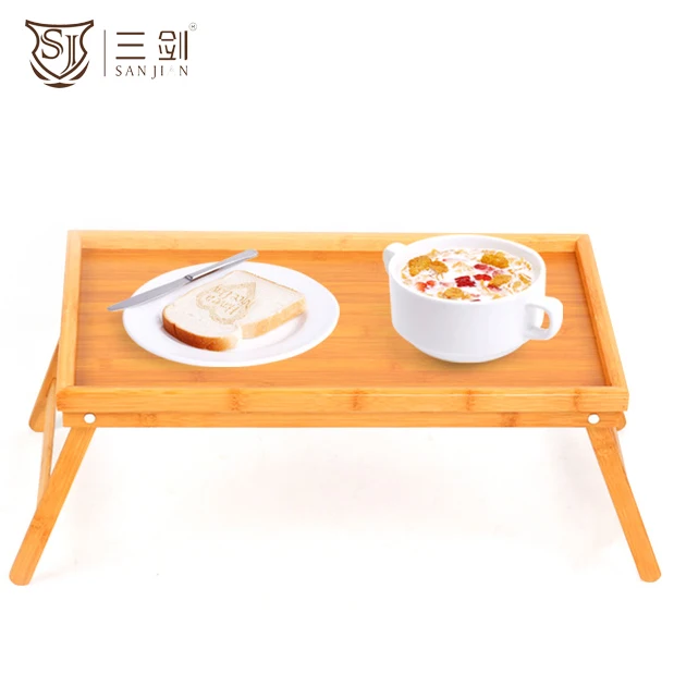 Natural Bamboo Wood Expandable Folding Dining Table and Serving Tray