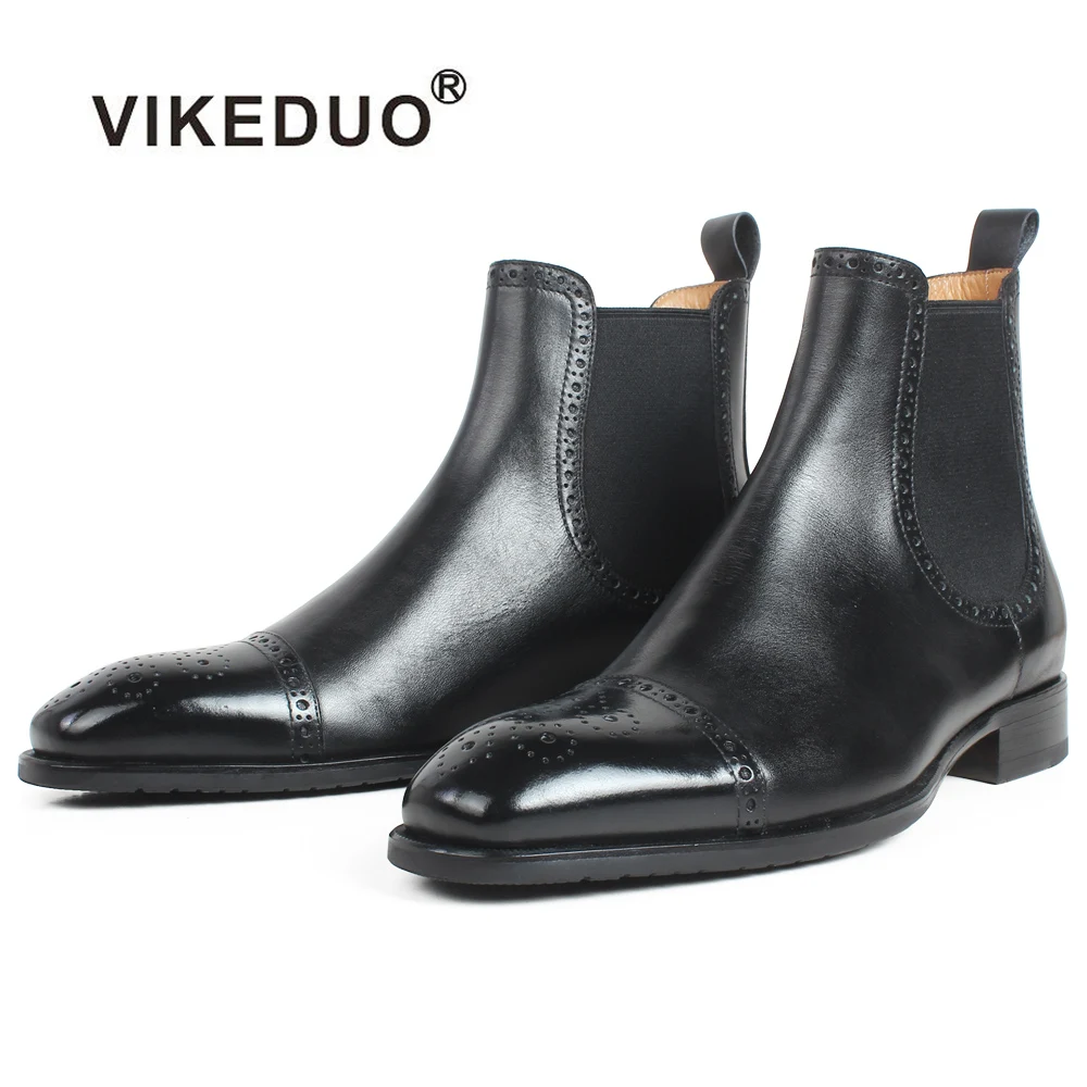

VIKEDUO Hand Made American Style Designer Male Gentlemen's Footwear Ankle Men's Leather Chelsea Boots, Black