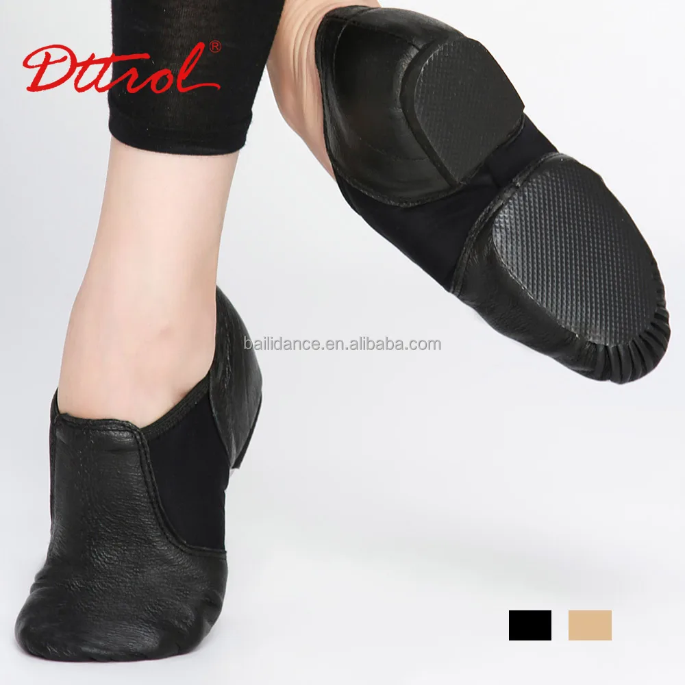 

D004716 Dttrol dance genuine leather black jazz shoes, Tan/black/white
