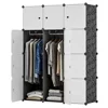 Portable Closet Clothes Wardrobe Bedroom Armoire Storage Organizer with Doors, Capacious & Sturdy, Black, 6 Cubes+2 Hanging