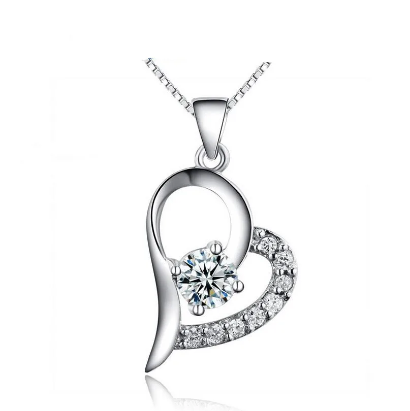 

Fine jewelry 100% 925 Sterling Silver love heart crystal pendant necklace include Free shipping, N/a