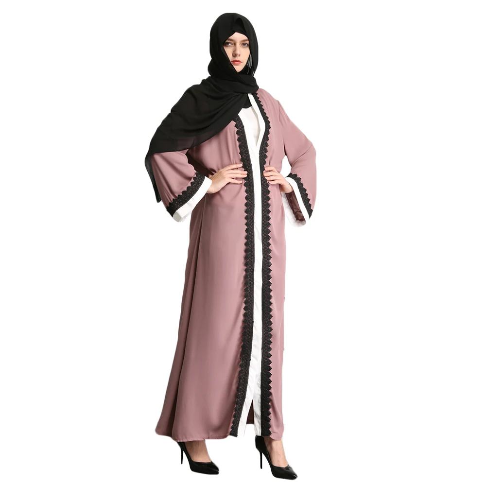 

2017 Wholesale new model dubai abaya factory OEM fancy stylish muslim lace kimono dubai front open abaya, Same picture