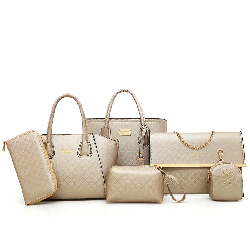 

China wholesale women handbags set 6 pcs ladies purse bags with zipper