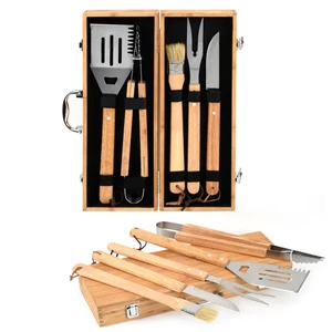 Image of Personalized Bamboo BBQ Accessory Utensil Grill Set with Bamboo Case