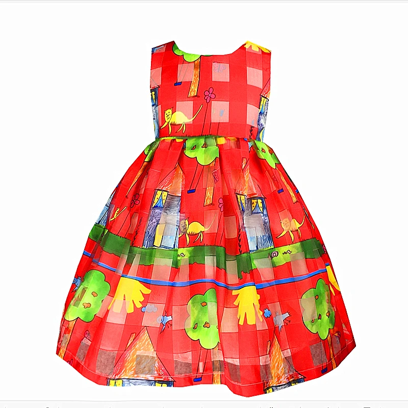 

Kseniya Kids Red Graffiti Pattern Summer Girl Organza Dress Sleeveless Breathable For Casual Daily Life