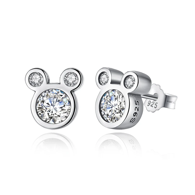 

Fashional Mickey Mouse 925 Sterling Silver CZ Earrings Studs For Girls