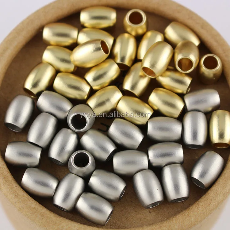 

JS1212 High Quality Big Hole Matte Metal Gold Silver Drum Rice Spacer Beads,Dull Polish Matt Beads