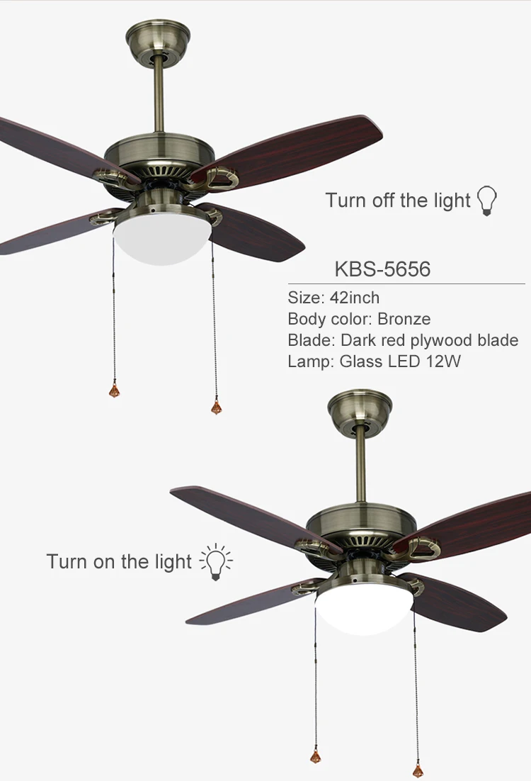 Best Brand Modern Simple Decorative Plywood Blade Bronze Ceiling Fan With Light