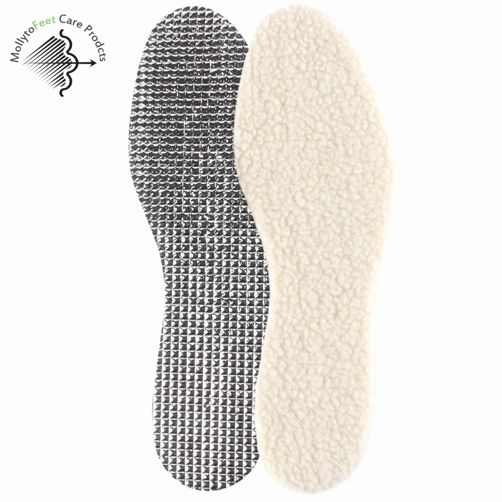 

best seller soft shoe insert for winter heated feet, natural lambswool aluminum foil warm foot insoles, Beige or customized