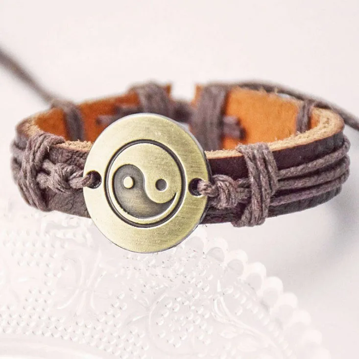 

Custom leather rope bracelet hemp rope woven bracelet yin yang bracelet, Picture shows