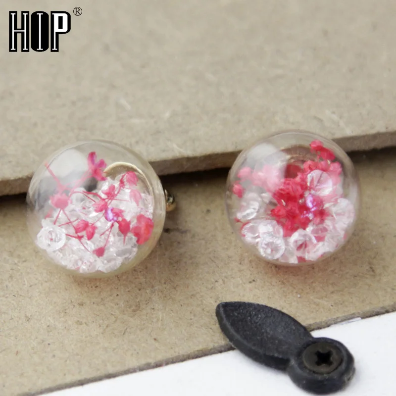 

Mini DIY Alloy Hap Cap Dried Baby Sbreath Flower Inside Round Glass Bottle Pendant Necklace, Silver