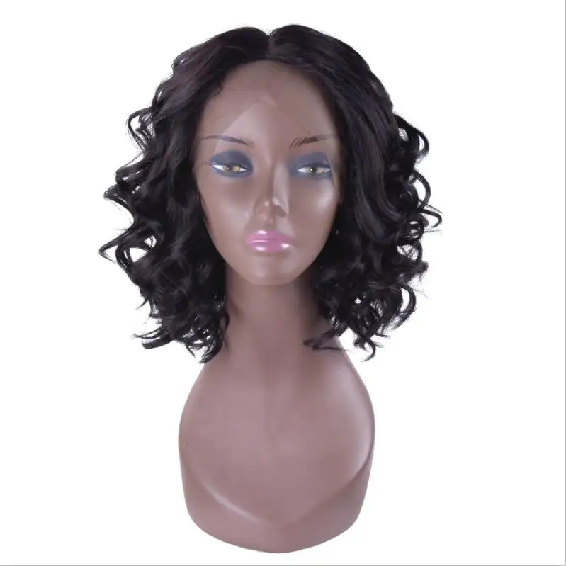 

Factory wholesale high temperature fiber short loose curl synthetic lace front wig in stock