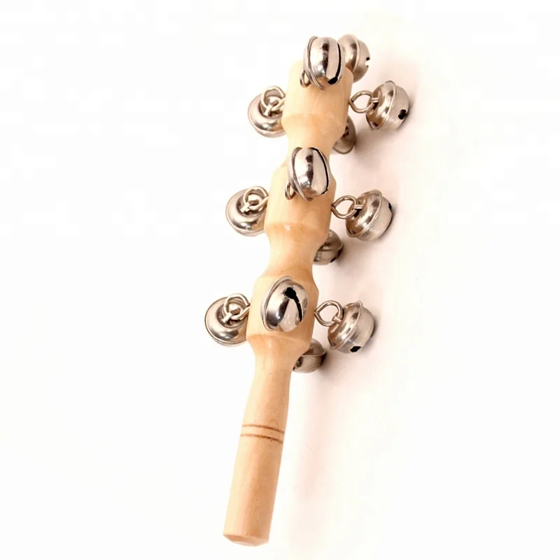 
music gift for children hand woody ring the bell Baby rattles wooden Jingle Stick with bells Sleigh Bells  (60414849677)