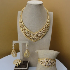 Yulminglai zircon jewelry set for Dubai Crystal Women Wedding gold jewelry sets FHK5259 2