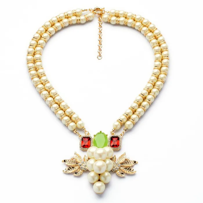

xl00808 Gold Grape Couple Pearl Beaded Necklace Fashion