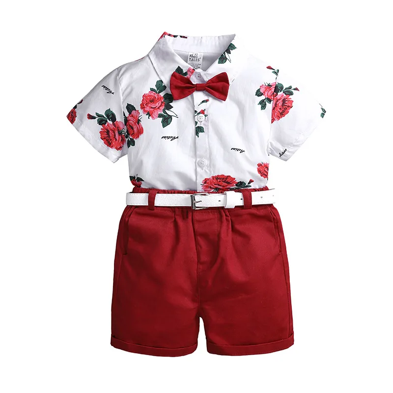 

New Arrivals Kids Floral Rose Printed Shirt Short Pants Summer Style Children Casual Clothes Wholesale, As shows
