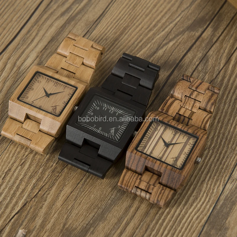 

BOBO BIRD L22-L24 Wooden Saat Erkek Square Case Luxury Saat with Quartz Movement Wooden Strap, Picture