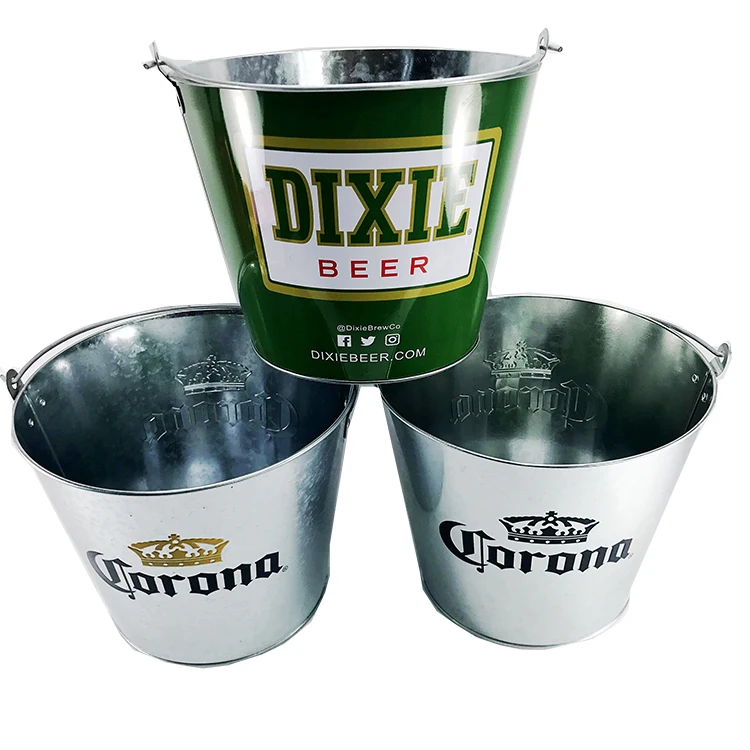 

Wholesale Colored Printing Round Beer Handle Galvanized Iron Tin Metal Ice Bucket, N/a