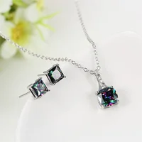 

Colorful Cubic Zirconia Luxury Necklace Earrings Wedding Fashion Women Jewelry Sets