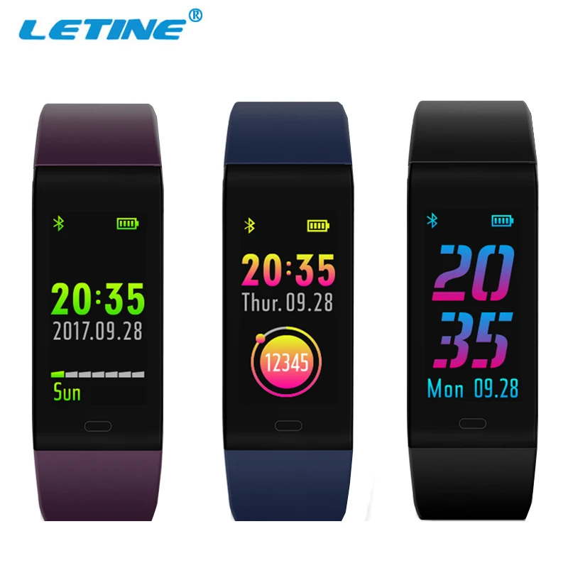 

2018 Colorful Screen Heart Rate Monitor Smart Bracelet Sports Fitness Band, Black;blue;purple