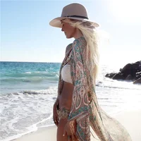 

beach dress long print chiffon kimono beach wear cover up