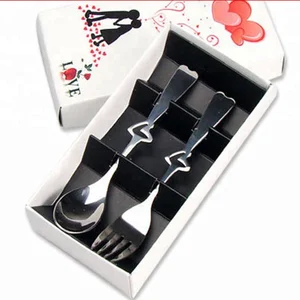Image of Heart Shape Portable Stainless Steel Spoon and Fork Wedding Gift Cutlery Set