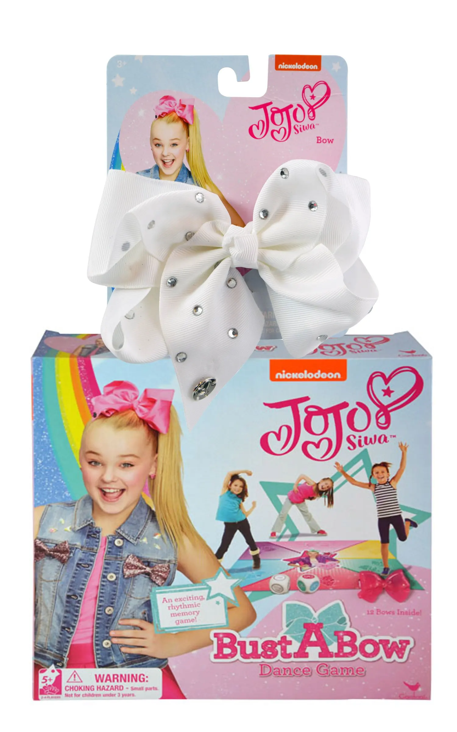 JoJo Siwa "Bust A Bow" Dance Game & Signature White Hair Bow With Rhinestones Set