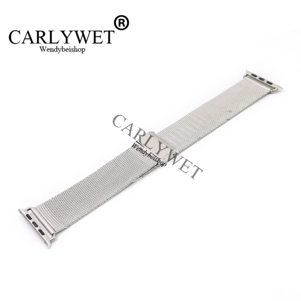 

CARLYWET 38 42mm Wholesale Connector Adapter Silver Ultra-thin Mesh Stainless Steel Strap Bracelet For Apple Watch iWatch