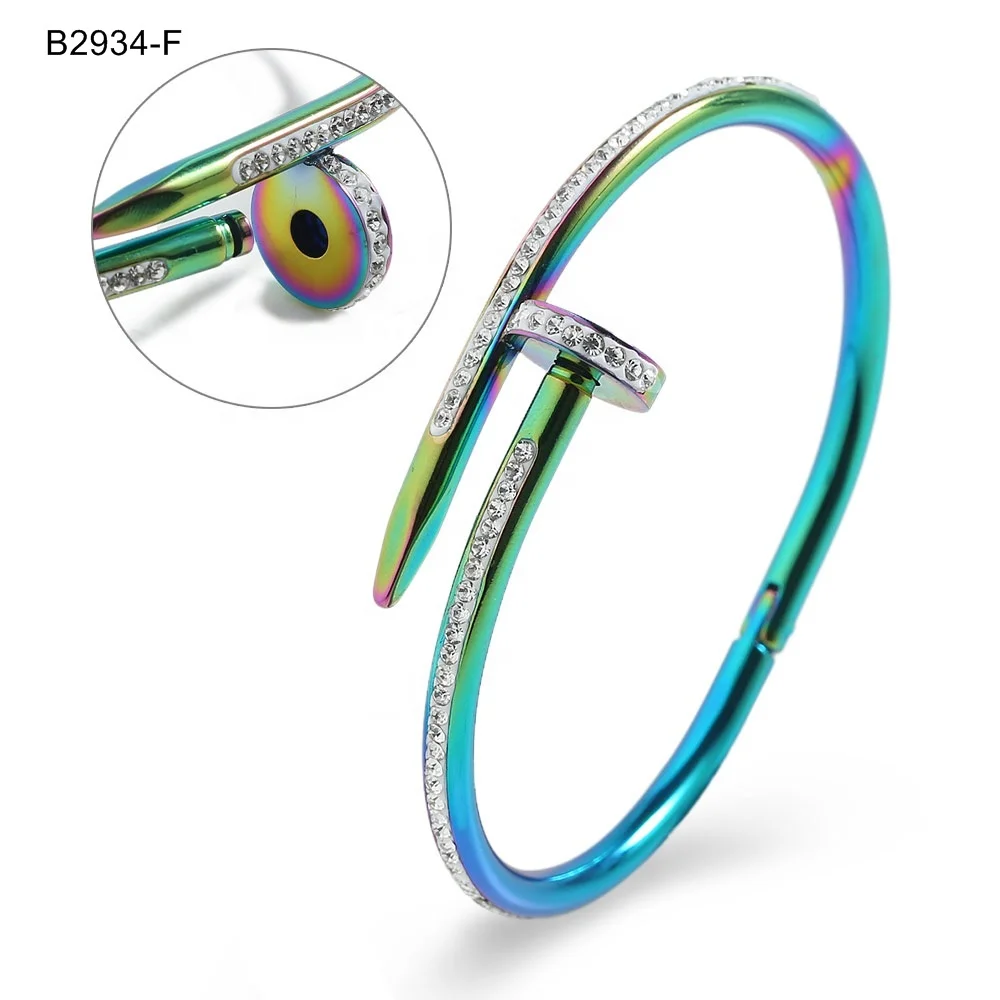 

Top newest Personalized New fashion 3 styles colorful rainbow bangle with zircon made of stainless steel can customize logo