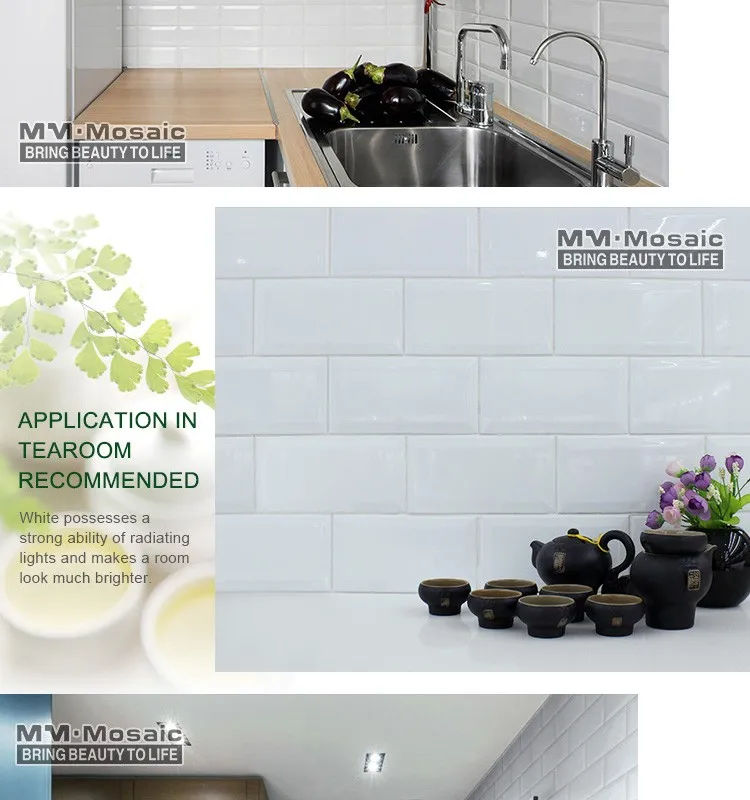 En Stock 4 "x 8" Blanco Brillante Biselado Metro Cocina Backsplash