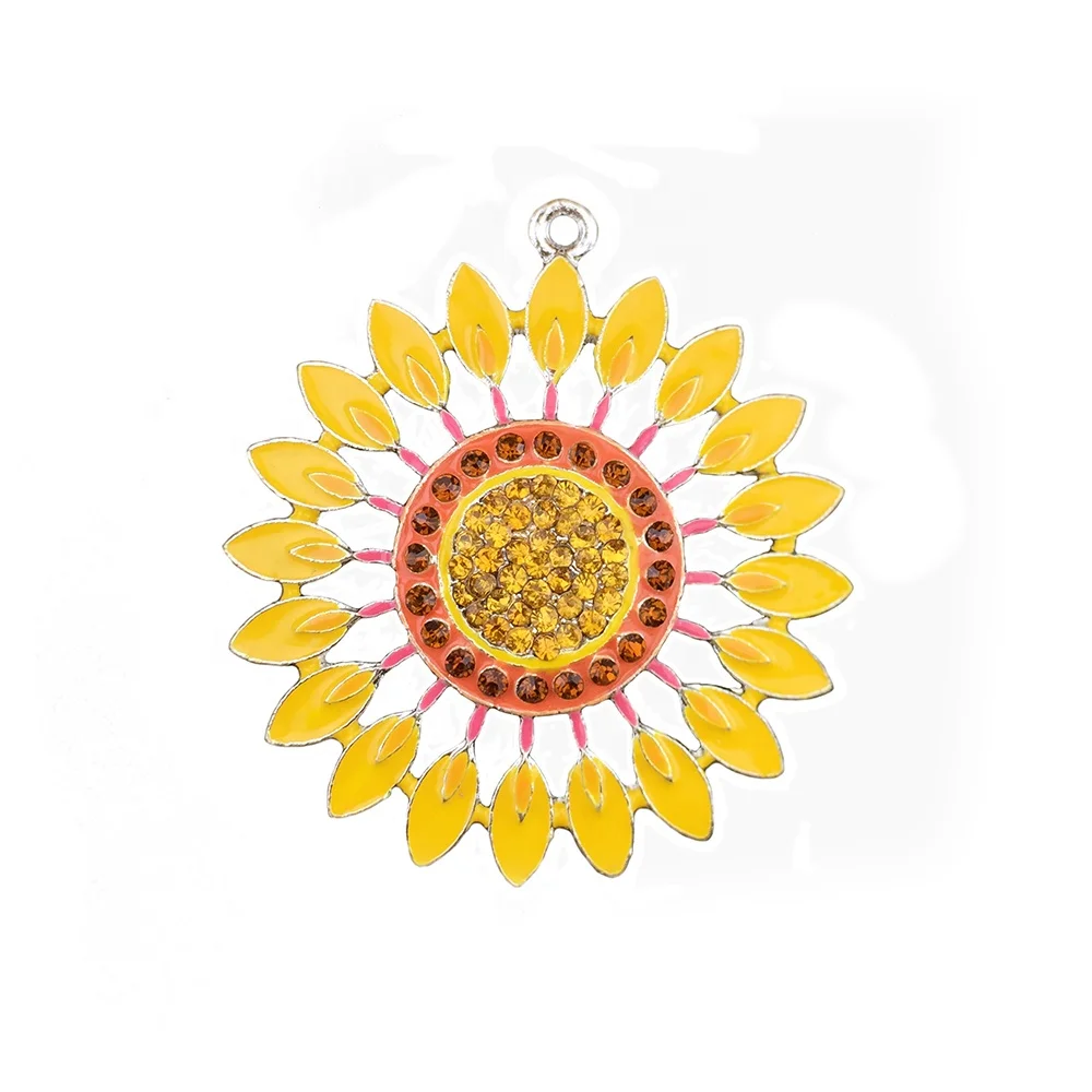 

Crystal Rhinestone Enamel Sunflower Flower Pendant for Chunky Bead Necklace, Yellow