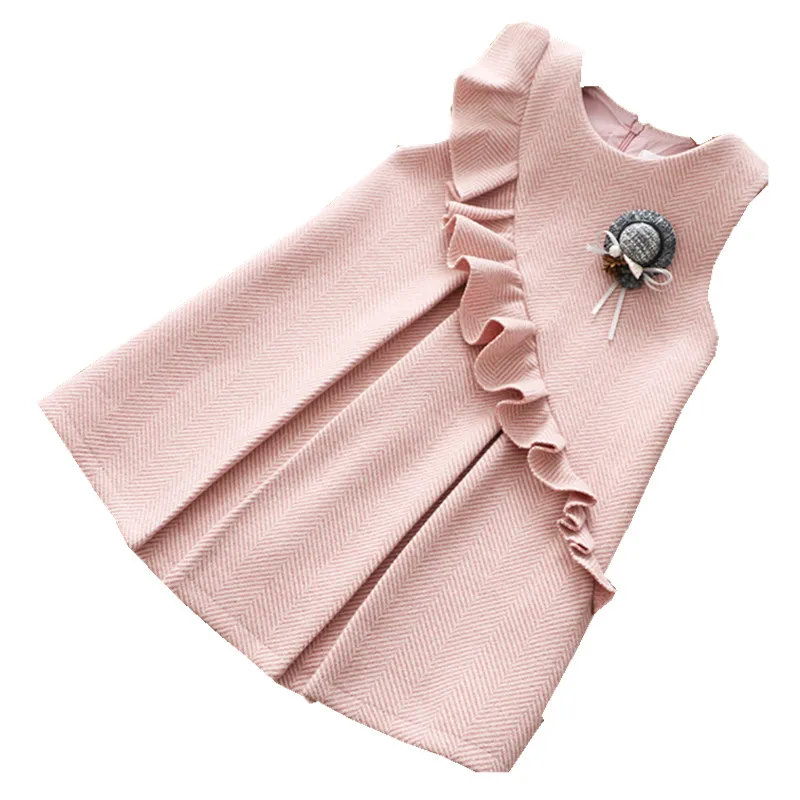 

kids wholesale winter clothes Girls dress sleeveless ruffles fashion children clothes, N/a