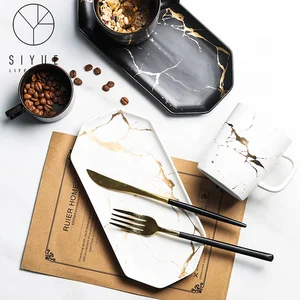 Image of Creative ceramic plate dishes marble ceramic plate tableware set