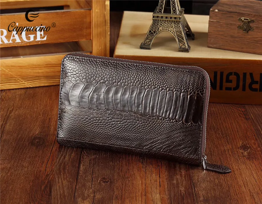 

Latest fashion man's luxury 100% real ostrich feet leather purses black card holders zipper wallets, Brown