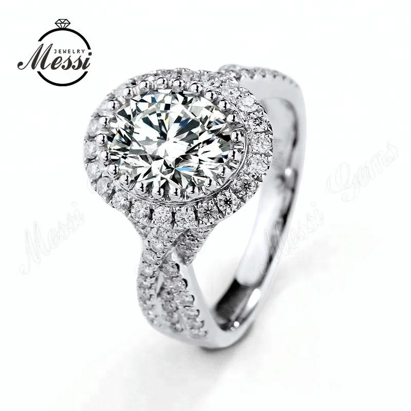 

18K White Gold Oval Milgrain Halo with Side Accents Engagement Moissanite Wedding Ring