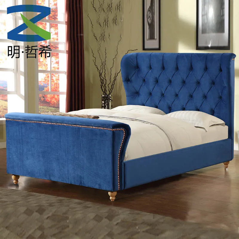 

Hope sofa new store Wing Back king size Bed Frame velvet Fabric Button upholstered bed