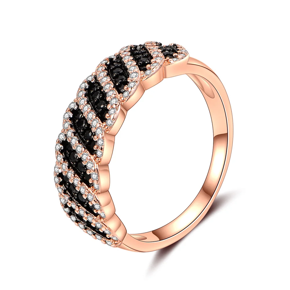 

Luxury inlaid black zircon full diamond Plating Rose Gold Fashion Jewelry Engagement Rings Wholesale, Rose gold ring