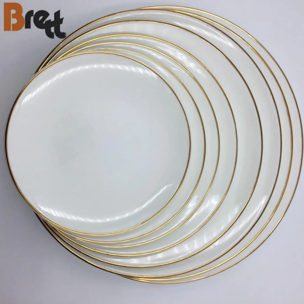 

Ceramic All Sizes Gold Rim Bulk Dinner Plates For Weddings, White