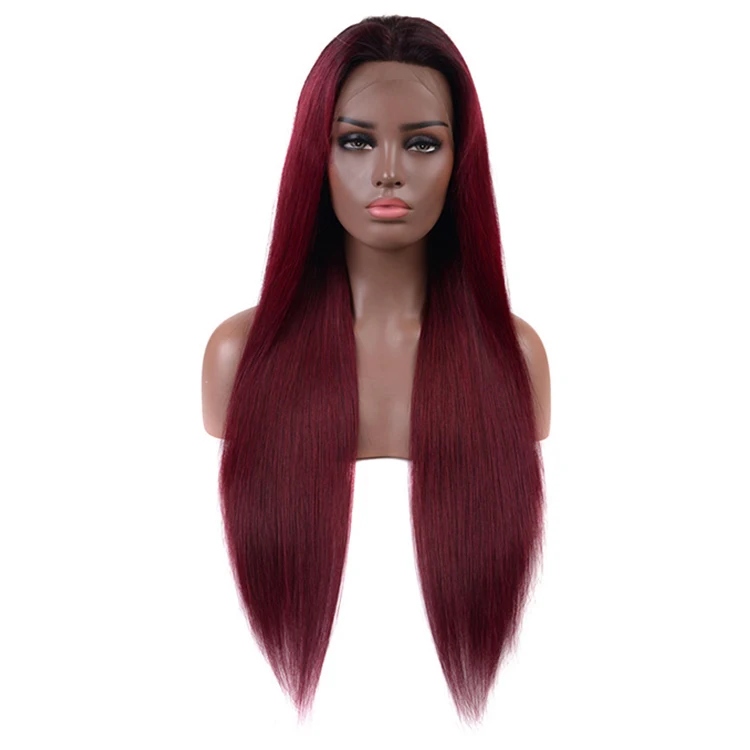 

Factory Cheap Price Ombre Wigs Human Hair Virgin Brazilian 1b 99j Color Lace Wig 150% Lace Front Straight Wig