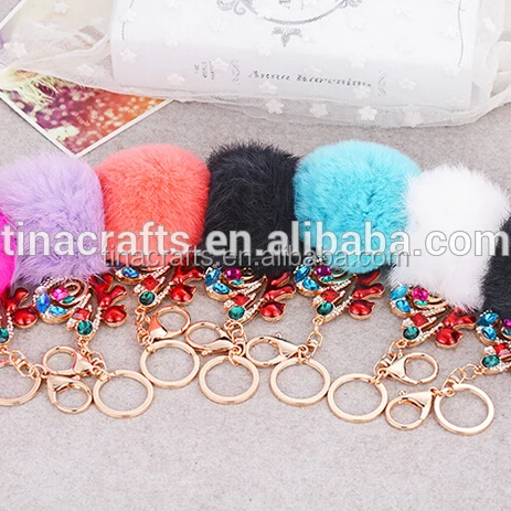 

Fashion alloy metal plush key chain with crystal, Customized