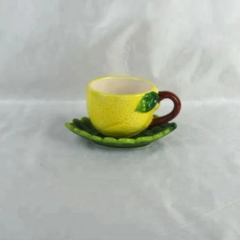 Excellent Lemon Shaped Ceramic Coffee Mug With Saucer For