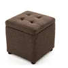 Square leather storage stool hallway shoessolid wood storage stool living room sofa coffee color