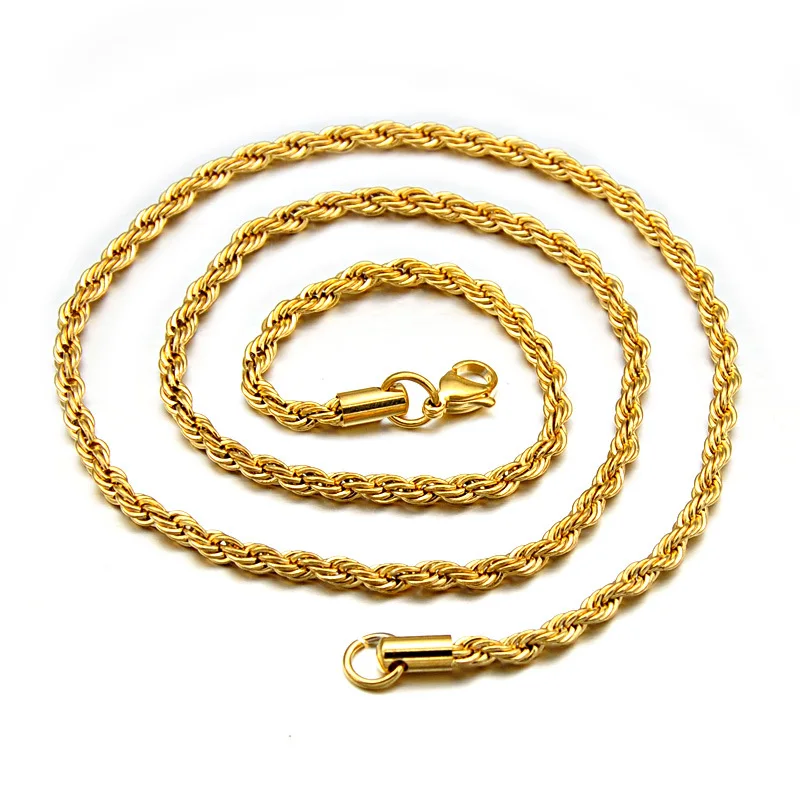 

2018 new gold 18inch 20inch 22inch 18kgf chain necklace men gold chains wholesale men chains Titanium steel material, Silver/gold