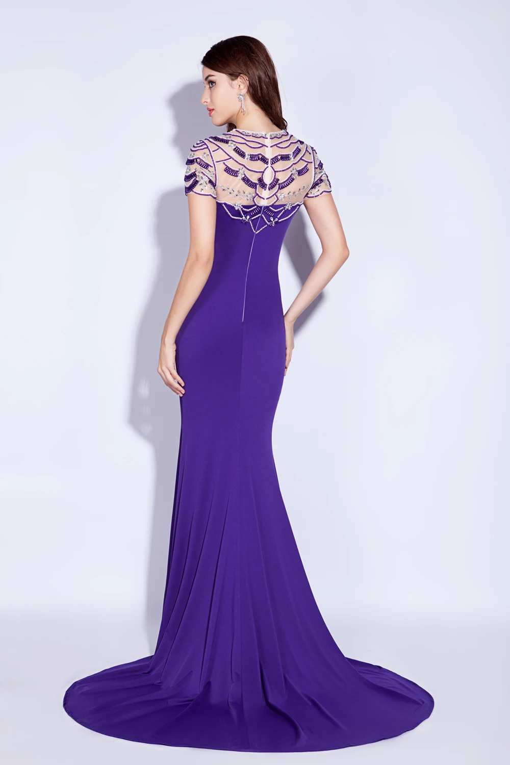 Cheap Ladies Evening Dress Purple Fashion Design Top Beaded Mermaid ...