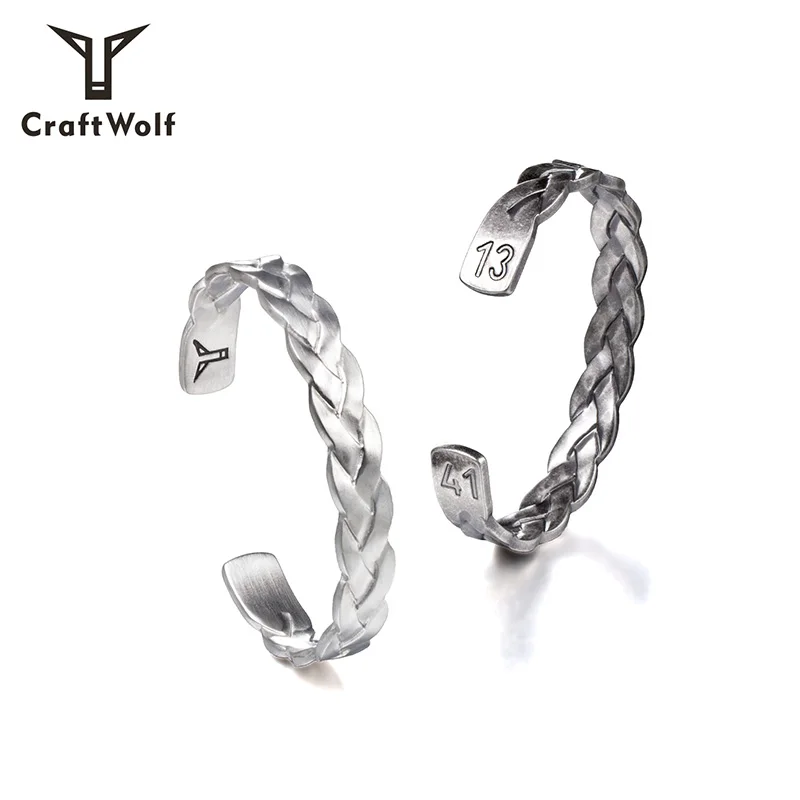 

Craft Wolf Men Women Bangles Stainless Steel Twisted Bracelet, Old silver, steel