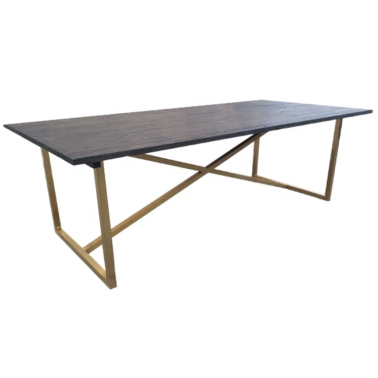 New Design Black Oak Wood Top Metal Gold Base Contemporary Luxury ...