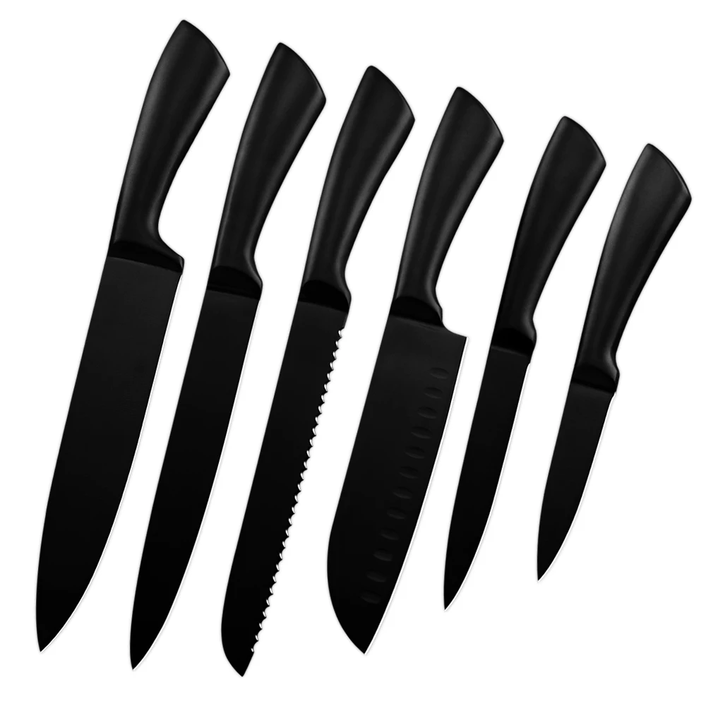 

3Cr13 Stainless Steel Cooking Knife All Black Non Slip Handle Kitchen Knives Set Chef Slicing Bread Santoku Utility Fruit Knife, N/a